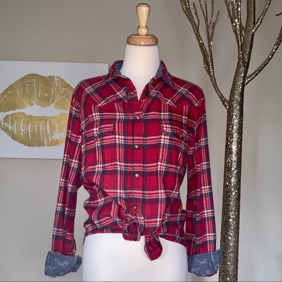 JACHS Girlfriend Tops - Jach’s Girlfriend Red Plaid Flannel, Size Medium